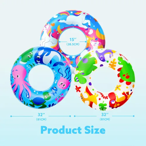 Vista 5 de JOYIN Paquete de 3 flotadores de piscina, tubo de piscina para niños anillos de natación tubos inflables, tubos de animales marinos de unicornio
