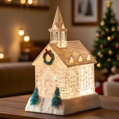 Vista 21 de Globo de nieve navideño con agua brillante, escena de cardenal con música y temporizador, linterna iluminada con USB/operada por batería