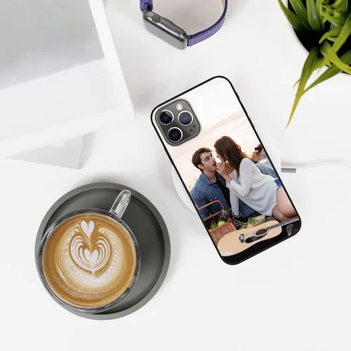 Vista 4 de Funda de teléfono con foto personalizada para iPhone 12 Pro, imagen/texto personalizado, funda negra delgada y suave, regalo único de nicho