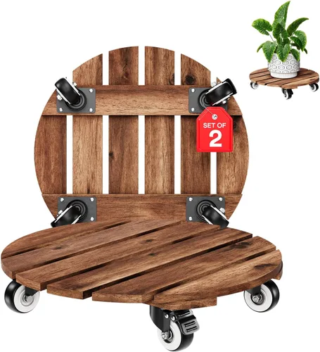 Vista 14 de Idzo Paquete de 2 cajas de madera de 12 pulgadas con ruedas resistentes, capacidad de 264 libras, plataforma de madera dura de acacia, soporte