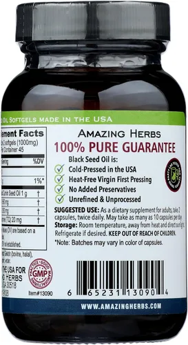Vista 4 de Amazing Herbs - Aceite de comino negro o semilla negra (Nigella Sativa) prensado en frío en cápsulas, favorece el sistema digestivo, inmunitario