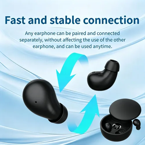 Vista 4 de Mini auriculares invisibles Bluetooth 5.4, auriculares ocultos con pantalla LED para orejas pequeñas, cómodos mini auriculares para dormir de lado