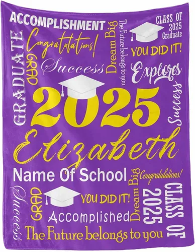 Vista 18 de MyPupSocks Manta personalizada de graduación 2025, clase de con nombre de la universidad, regalos personalizados, manta con texto para sobrina