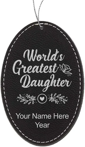 Vista 7 de LaserGram Personalized Christmas Ornament, World's Greatest Daughter, Faux Leather, Custom Laser Engraved Gift Idea (Oval Shape, Black with Gold)