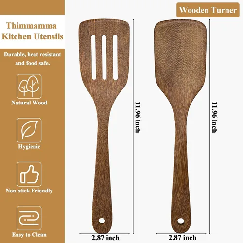 Vista 4 de Paquete de 4 espátulas de madera para cocinar, espátulas antiadherentes de madera de acacia para uso en cocina, juego de espátulas de cocina