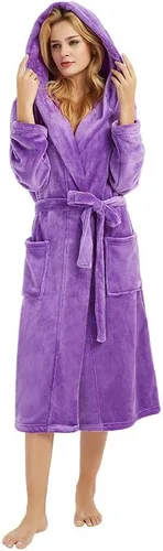 Vista 5 de HEARTNICE Bata de forro polar con capucha para mujer, bata de baño suave para mujer, bonito abrigo largo para casa