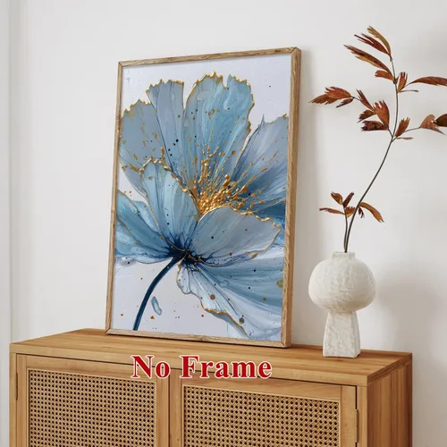 Vista 2 de Pintura botánica azul, estética, imágenes botánicas, elegante póster con estampado floral, arte de pared floral floreciente, cuadro de flores azules