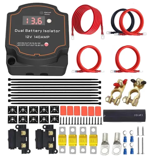 Vista 8 de Kit de aislador de batería dual AULESSE de 3m, aislador de batería de 140Amp, kit de 12V, relé de carga dividida, modos manual/auto, relé VSR