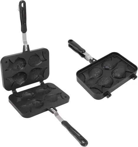 Vista 4 de Zetiling Taiyaki Utensilios para hornear, Taiyaki doble bandeja para hornear, waffle, forma de pescado Taiyaki, máquina de pasteles antiadherente