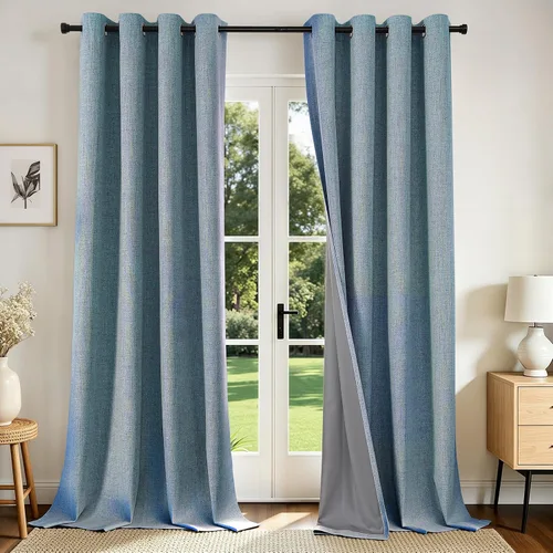 Vista 23 de Joydeco Cortinas opacas de 84 pulgadas de largo, 2 paneles burg, cortinas de oscurecimiento de habitación para dormitorio, cortinas térmicas Negro
