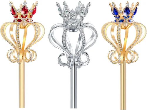 Vista 6 de BuLuBuLu Red Queen Costume Scepter Wands Rhinestone Festival Fairy Wand Women's Day Magic Wands for Kids Adults (Red)