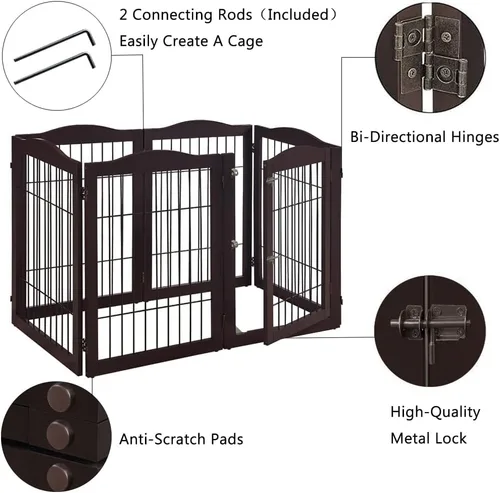 Vista 5 de beeNbkks Puerta extra ancha para mascotas, puerta independiente de 6 paneles para perros con puerta de paso y 5 pies de apoyo, valla de barrera