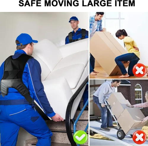 Vista 2 de Correas para mover muebles con hebilla en el pecho, correa de elevación para 2 mudanzas, correas de hombro para mover con correa de elevación para 1