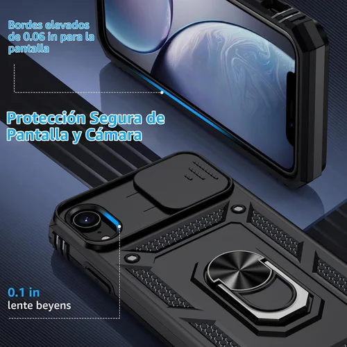 Vista 5 de Funda para iPhone XR, Funda para Teléfono iPhone XR con 2X Protectores de Pantalla HD + Cubierta Deslizante para Cámara, [Grado Militar] Funda Negro