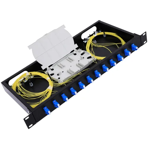 Vista 14 de Caja de montaje en rack SC de 24 puertos + bandejas de empalme de cables de fibra Kit SC-UPC monomodo