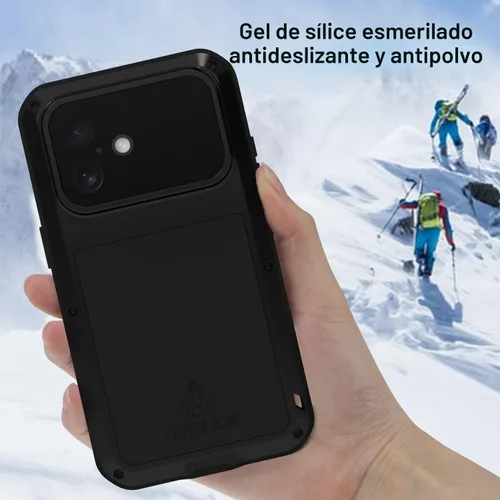 Vista 6 de LOVE MEI Funda militar resistente para iPhone 17, a prueba de golpes, de metal, resistente, con protector de pantalla de vidrio templado (negro)