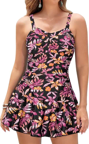 Vista 46 de SHEKINI Traje de baño de una pieza con falda fruncida cruzada para mujer Vestido de baño Traje de baño Albaricoque - Bw