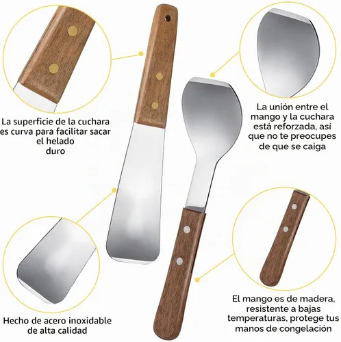 Vista 3 de Patelai - Pala de acero inoxidable con mango de madera (2 unidades)