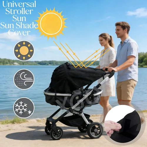 Vista 3 de Protector de parasol universal para cochecito de bebé, cubierta opaca Outdoor UPF 50+ Stroller Sun Shield Canopy Cover Pram Rain Sunshade with See