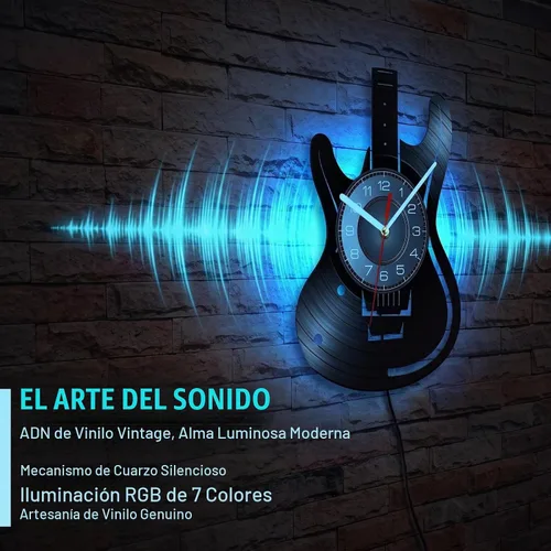 Vista 4 de Reloj de pared de guitarra de 12 pulgadas con 7 modos luminosos, regalo Con luz