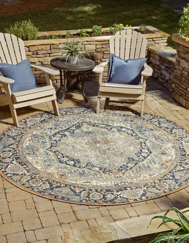 Vista 18 de Unique Loom Outdoor Traditional Collection - Alfombra de área - Nosara (4 pies 1 pulgada x 6 pies 1 pulgada, rectangular, azul/azul claro)
