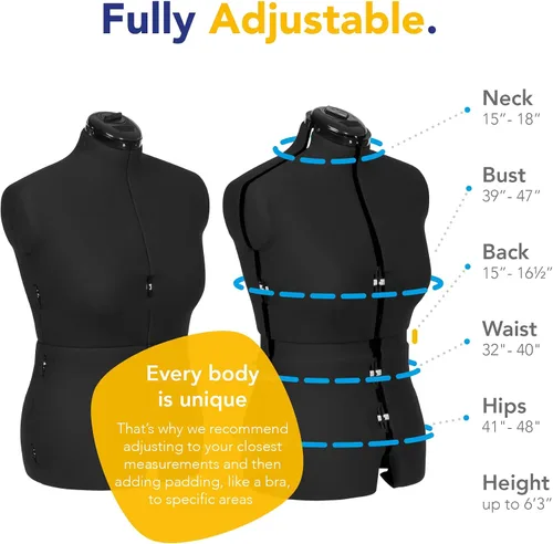 Vista 2 de Adjustoform Sew Simple FG307 Maniquí ajustable con forma de vestido negro M-L (talla de vestido EE. UU. 10-16) de 8 piezas para costura femenina +