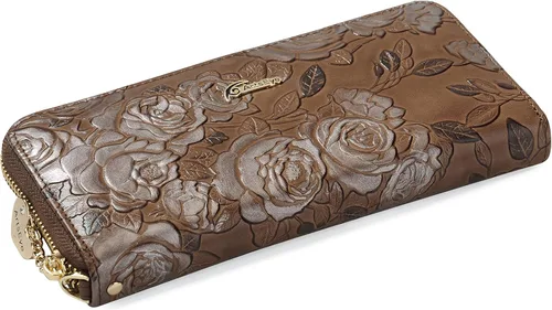 Vista 6 de ArtsEye Cartera larga con cremallera alrededor de cuero genuino en relieve rosa, Gris