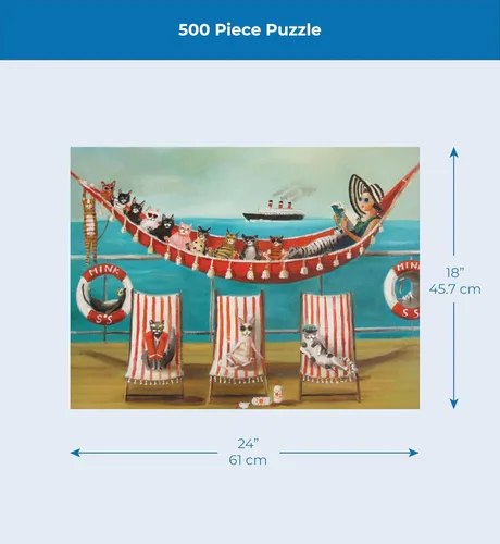 Vista 4 de New York Puzzle Company - Janet Hill All Paws on Deck - Rompecabezas de 500 piezas para noches de juego familiares por Janet Hill
