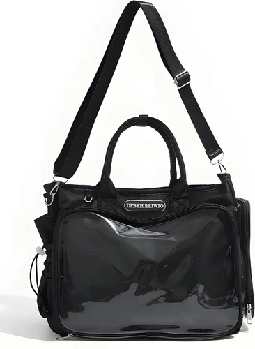 Vista 7 de Mochila grande Ita de hombro con inserto, bolso kawaiI Ita, para exhibición de pines, anime para fanáticos de Kpop (pines no incluidos) (negro)