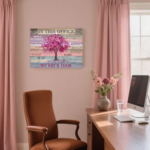 Vista 3 de Arte de pared inspirador rosa para oficina, mujeres, frases motivacionales, póster rústico de árbol de corazón, cuadros enmarcados, decoración
