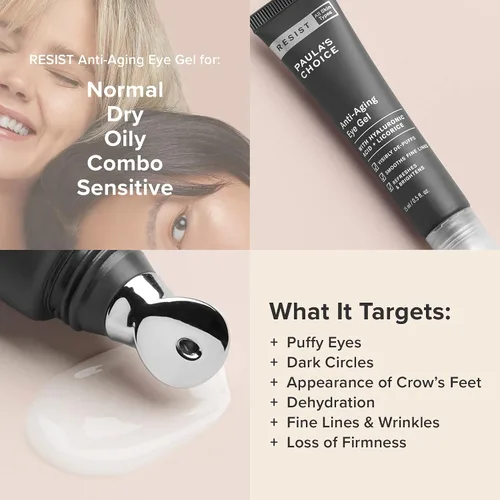Vista 5 de Paula's Choice RESIST Gel de ojos antienvejecimiento con ácido hialurónico, para ojeras, ojos hinchados, patas de gallo, líneas finas y arrugas, 0.5