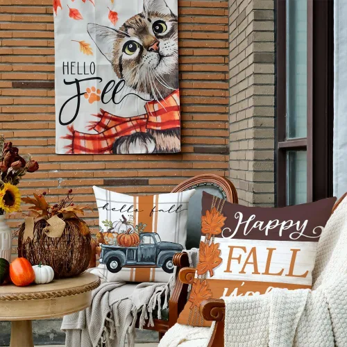 Vista 3 de GEEORY Juego de 4 fundas de almohada de camión de calabaza de otoño de 18 x Naranja y blanco