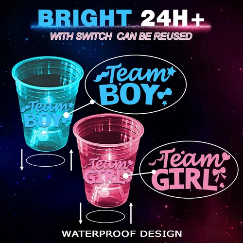 Vista 2 de mishunyus Paquete de 40 vasos que brillan en la oscuridad para revelación de género, suministros de fiesta de baby shower de equipo para niños
