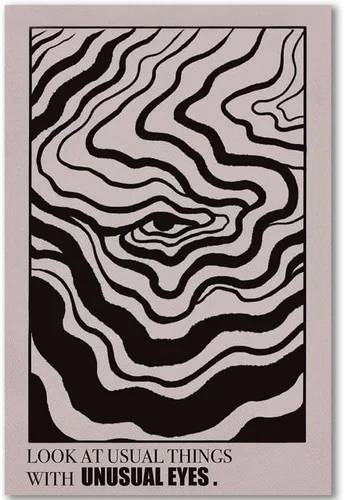 Vista 10 de Arte de pared retro hipster – Arte extraño en blanco y negro de los años 70 con ojos femeninos y labios – Impresión abstracta preppy – Decoración