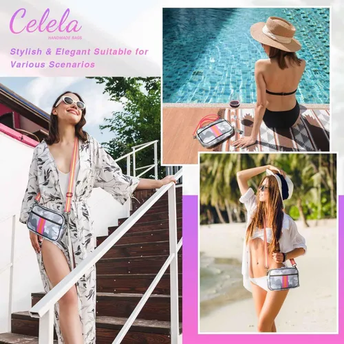 Vista 2 de CELELA Bolsos cruzados pequeños para mujer, bolsa de neopreno, impermeable, con correa de guitarra, borla