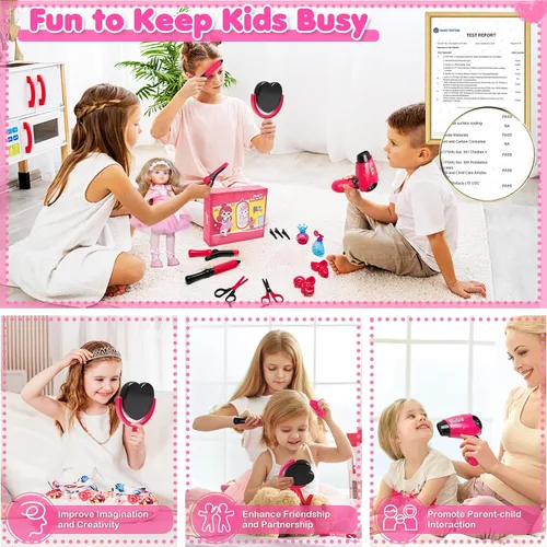 Vista 4 de Juguetes para niñas, juego de peluquería para niñas pequeñas, accesorios de muñeca, juguetes de peluquería para niños, juguetes para niñas de 3, 4