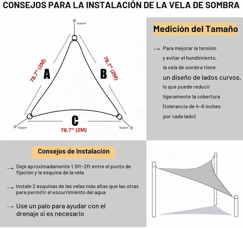 Vista 5 de Neween Toldo Vela, 6'7'' x 6'7'' x 6'7'' Toldo Vela Triangular Impermeable para Patio Jardín Cubierta Pérgola Exterior Toldo Vela 98% Bloqueo UV