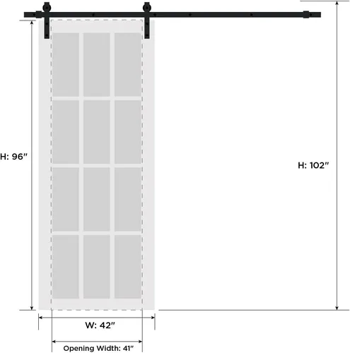 Vista 7 de SARTODOORS Puerta corredera de granero de 42 x 96 pulgadas Quadro 4002 blanco Puerta de granero individual Vidrio esmerilado MDF accesorios