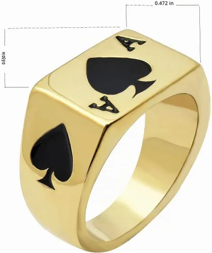 Vista 2 de JAJAFOOK Anillo de acero inoxidable para hombres y mujeres, diseño de espada de póquer, plata y negro, tallas 6-14 Pala Ace Oro Negro