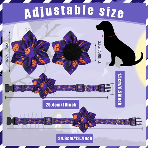 Vista 6 de Silkfly 6 collares de Navidad para cachorros con flores de otoño, arce, pavo, calabaza, collar ajustable para mascotas con hebilla de plástico