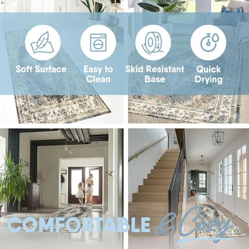 Vista 4 de MICRODRY Alfombra de pasillo, diseño de perfil bajo para un aspecto elegante y sin volumen. Lavable a máquina, resistente a las manchas Inez