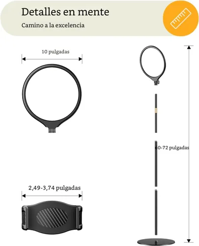 Vista 7 de Anillo de luz de 10.5" con soporte y soporte para teléfono - Trípode de 69 Negro