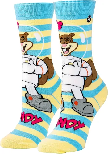 Vista 2 de Odd Sox, Nickelodeon - Calcetines de dibujos animados de Bob Esponja, Sandy Cheeks, divertido equipo para mujer, talla L, Sandy Cheeks