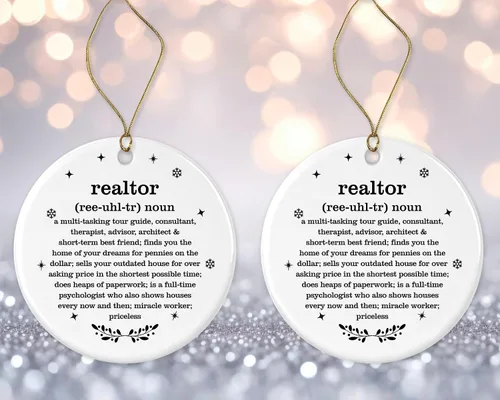 Vista 3 de Adorno de Navidad de agente inmobiliario, regalo de diccionario de definición de agente inmobiliario, para agentes de bienes raíces, adorno