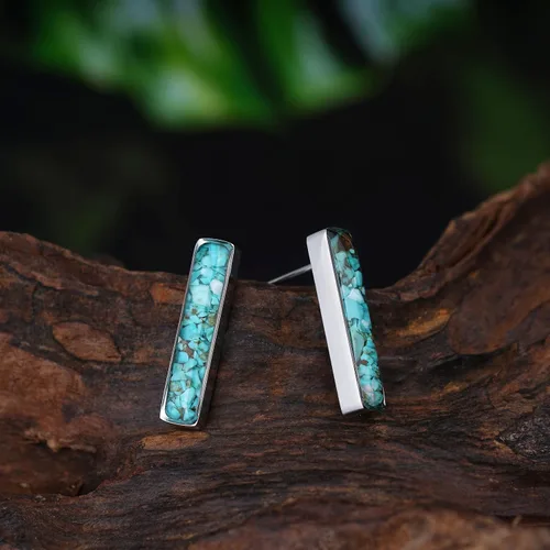 Vista 4 de Aretes de barra de piedras preciosas para mujer, delicados aretes de sodalita de malaquita turquesa y cristal curativo natural, aretes de barra