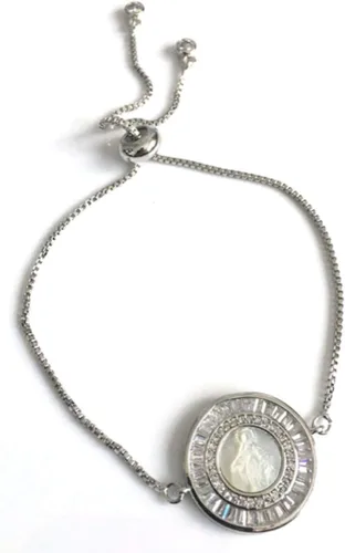 Vista 3 de Pulsera de cadena Bolo ajustable con medalla milagrosa chapada en plata Virgen de La Milagrosa