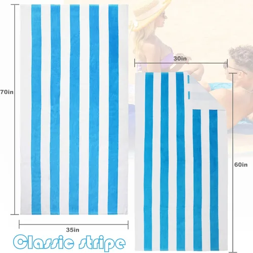 Vista 4 de Exclusivo Mezcla - Toalla de playa a rayas, 35 x 60 pulgadas y 35 x 70 pulgadas Toalla de rayas gruesa y súper absorbente de 35 x 70 pulgadas, Azul