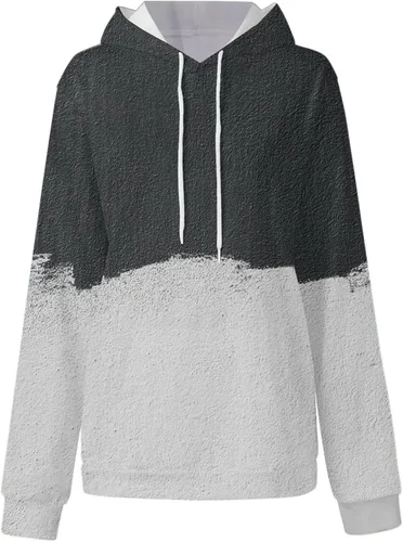 Vista 3 de Sudaderas con capucha con estampado casual para mujer, de manga larga, con cordón, blusas sueltas con bolsillo