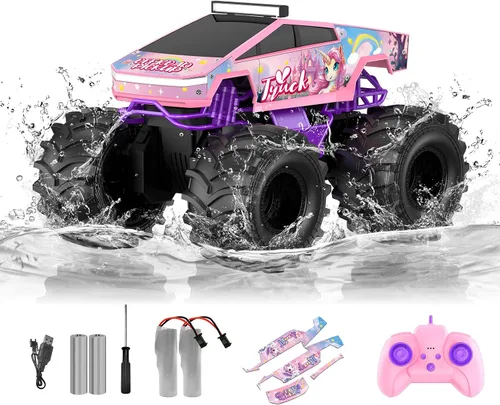 Vista 12 de Auto de control remoto anfibio, 1:18 impermeable Monster Truck Juguetes RC Cars, 2.4GHz RC Trucks 4WD todoterreno todo terreno, regalos