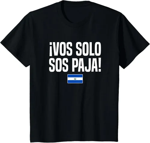 Vista 44 de Camiseta Vos Solo Sos Paja Salvadoran Slang Bandera de El Salvador, Negro